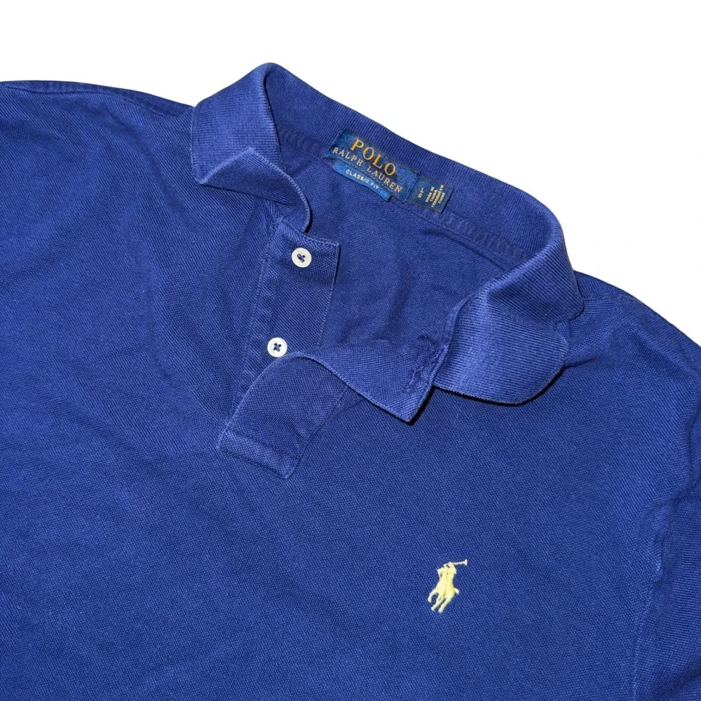 Polo Ralph Lauren Polo Shirt Large Blue Classic Fit Yellow Pony Cotton